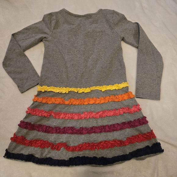 Girl's HANNA ANDERSSON Grey Jersey Knit Multi-Color Rufflling LS Dress 130 Sz 8 - Picture 2 of 11